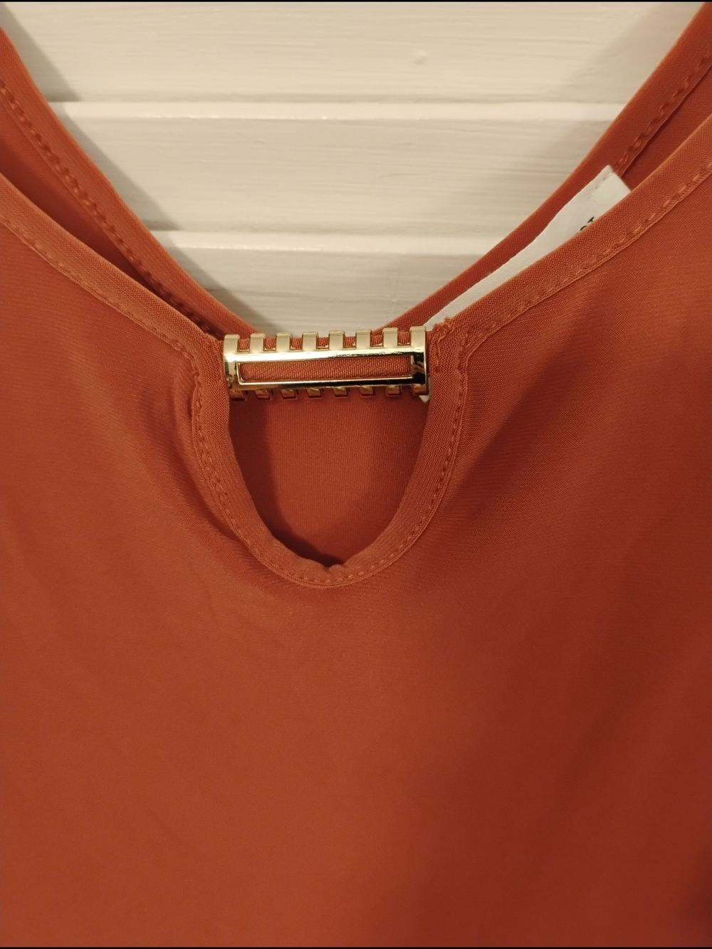 PerSeption Concept Rust Red Cold-Shoulder Ruffle V-Neck Top - Picture 4 of 7